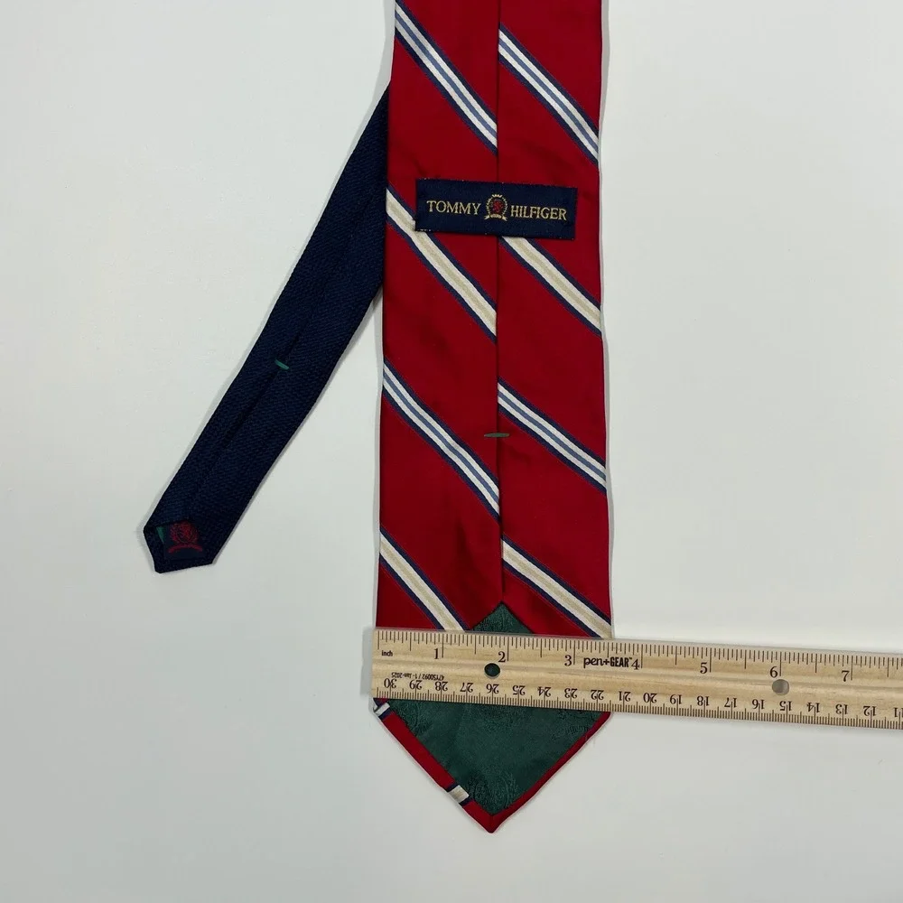 Tommy Hilfiger Red Blue White Striped Silk Necktie Mens OS